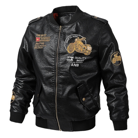 Black / Medium Custom Men's Biker Leather Jacket - skyjackerz