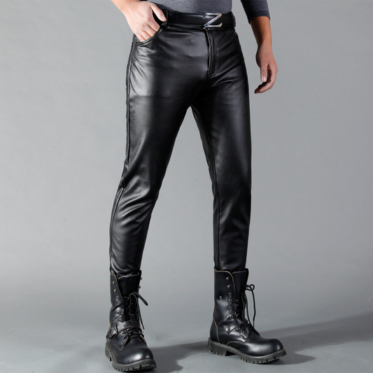 Black / 28 Men's Fit Elastic Leather Pants - skyjackerz