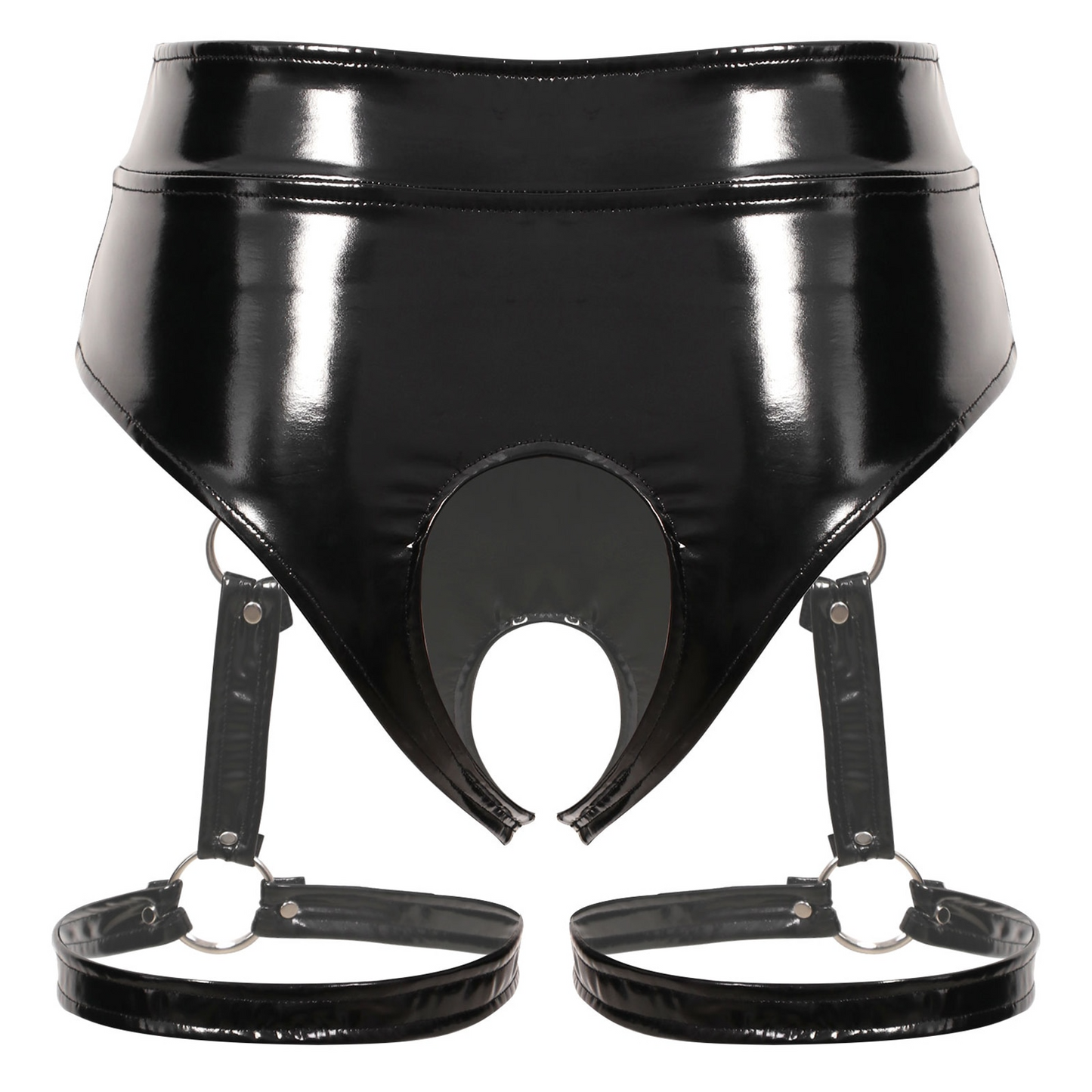 Women's Black Leather Shiny Panties - skyjackerz