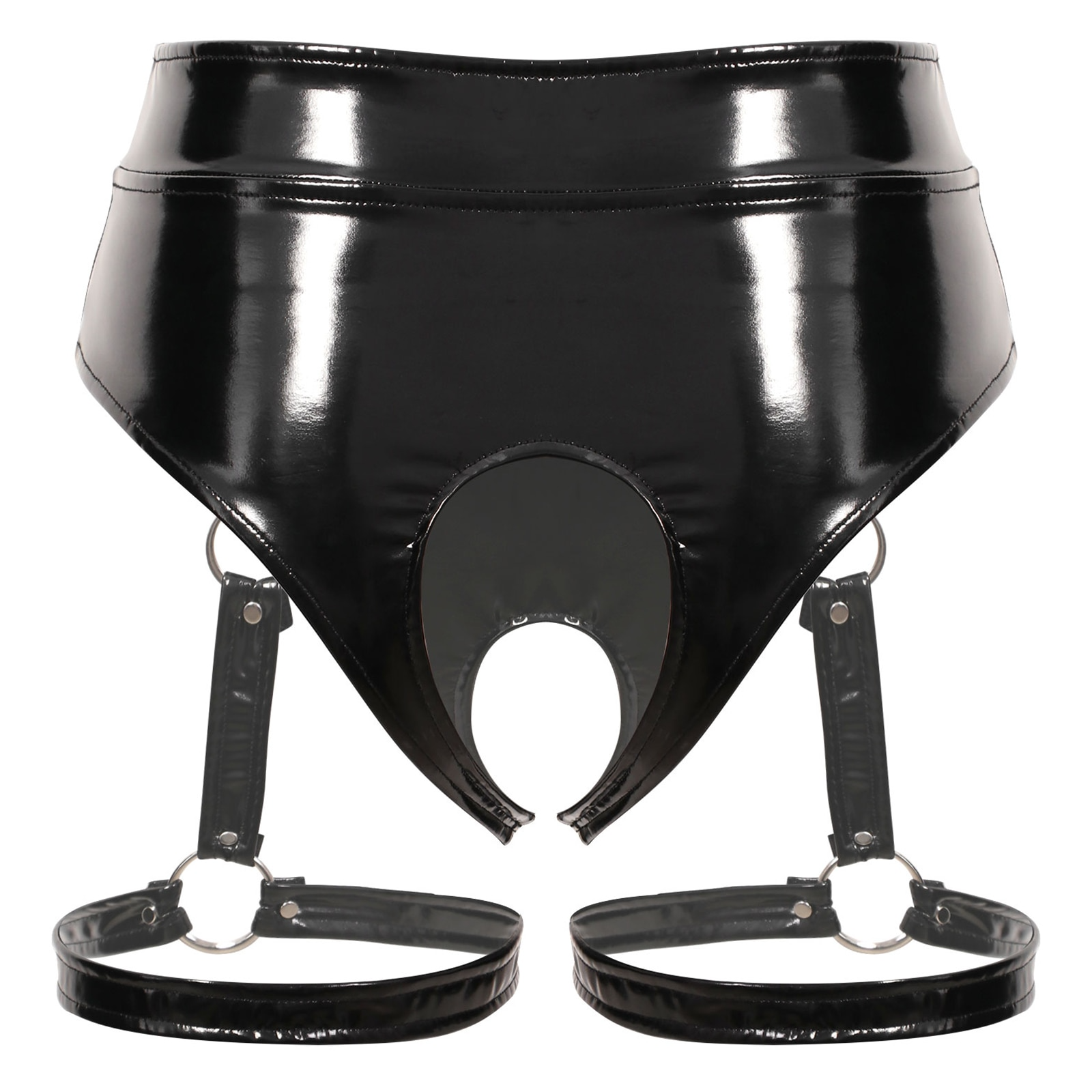Women's Black Leather Shiny Panties - skyjackerz
