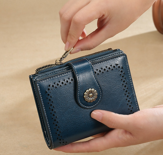 Blue Men's Anti-Scam Zipper Leather Wallet - skyjackerz