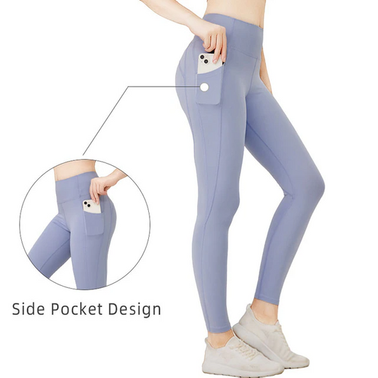 Blue / S Women's Plain Pocket Yoga Tights - skyjackerz