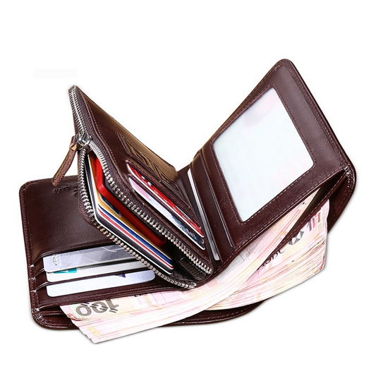 Brown Men's Vintage Zipper Leather Wallet - skyjackerz