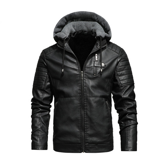 Black / Large Men's Biker Fleece Jacket - skyjackerz