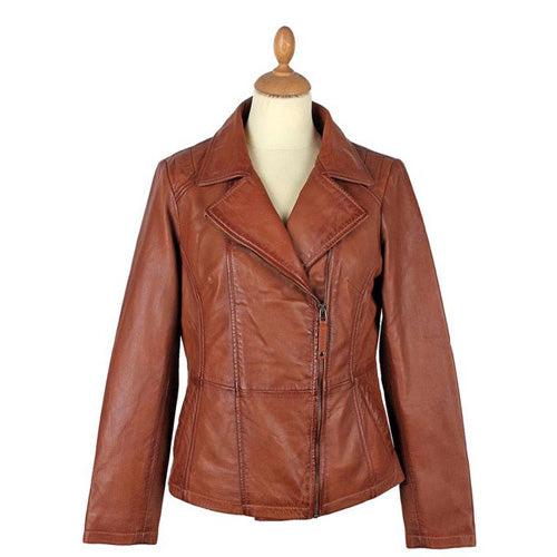 X Small Alden Brown Cognac Leather Jacket For Women - skyjackerz