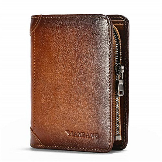Brown Men's Retro Zipper Leather Wallet - skyjackerz