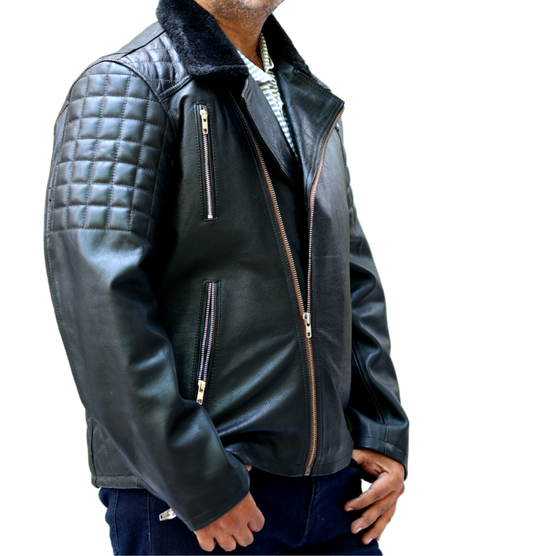 Biker Black Furry Leather Jacket For Men - skyjackerz