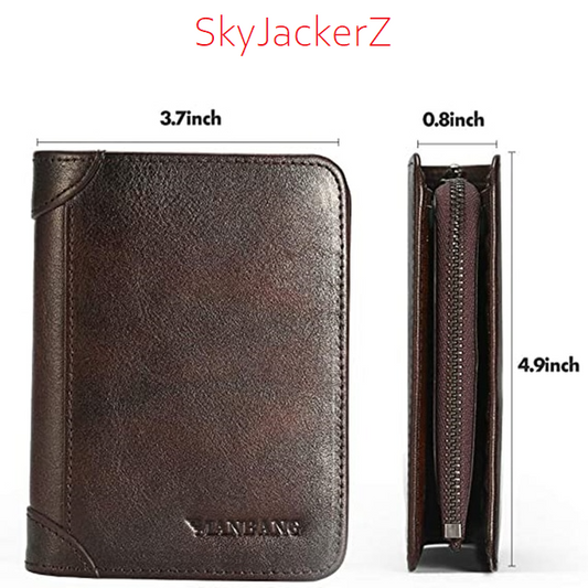 Coffee Men's Retro Zipper Leather Wallet - skyjackerz