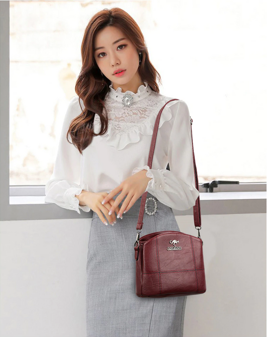 Burgundy-1 Small Leather Crossbody Purse for Women - Pin Design - skyjackerz