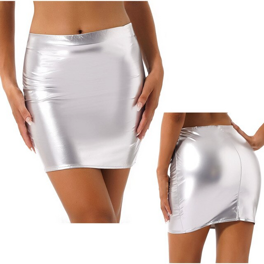 White / S Glossy Latex Miniskirt For Women - skyjackerz