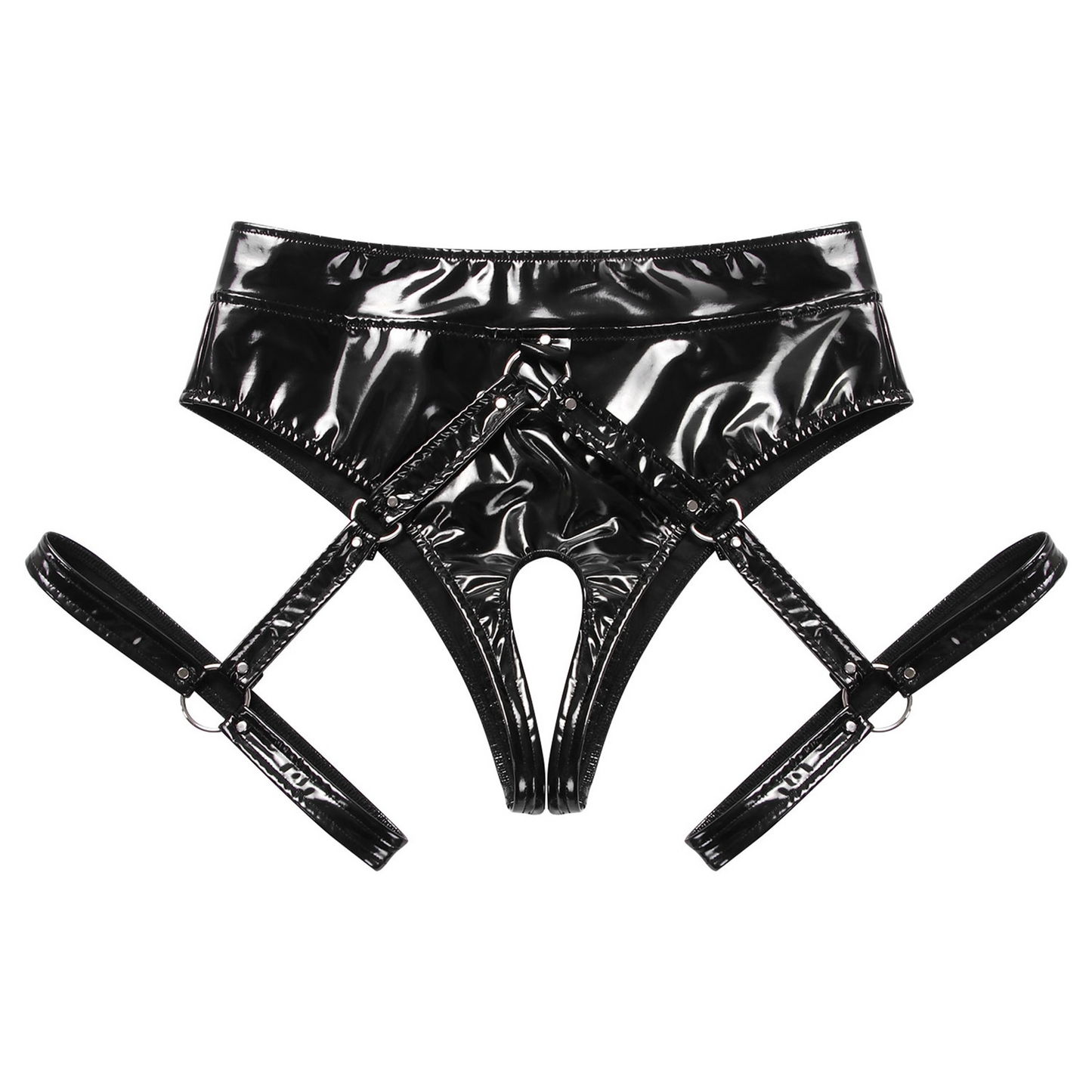 Women's Black Leather Shiny Panties - skyjackerz