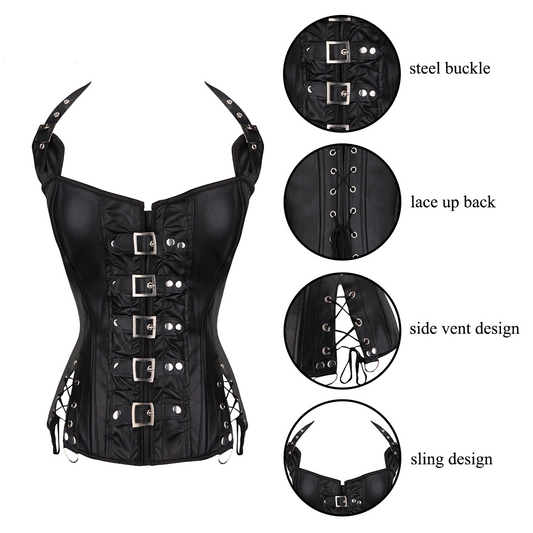 Women Halter Neck Leather Shapewear - skyjackerz