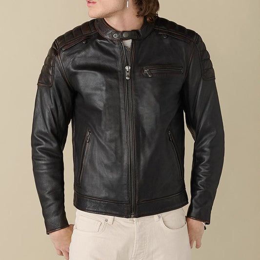 Crusader Biker Black Leather Jacket For Men - skyjackerz