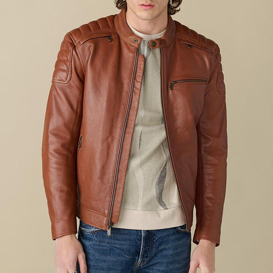 Medium Crusader Biker Whiskey Leather Jacket For Men - skyjackerz