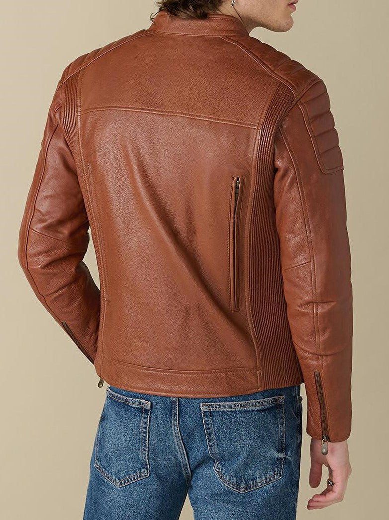 Crusader Biker Whiskey Leather Jacket For Men - skyjackerz