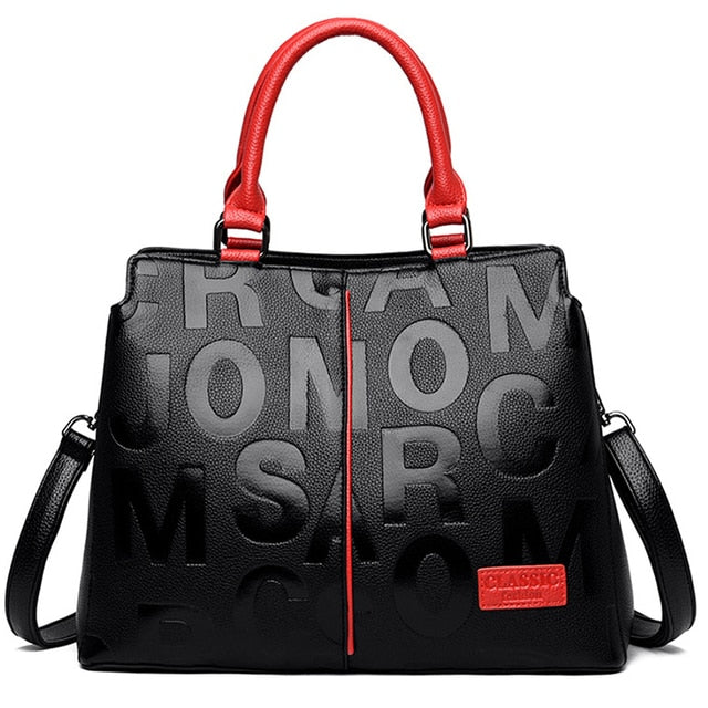 Red Women's Leather Handbag - Letter Design Purse - skyjackerz