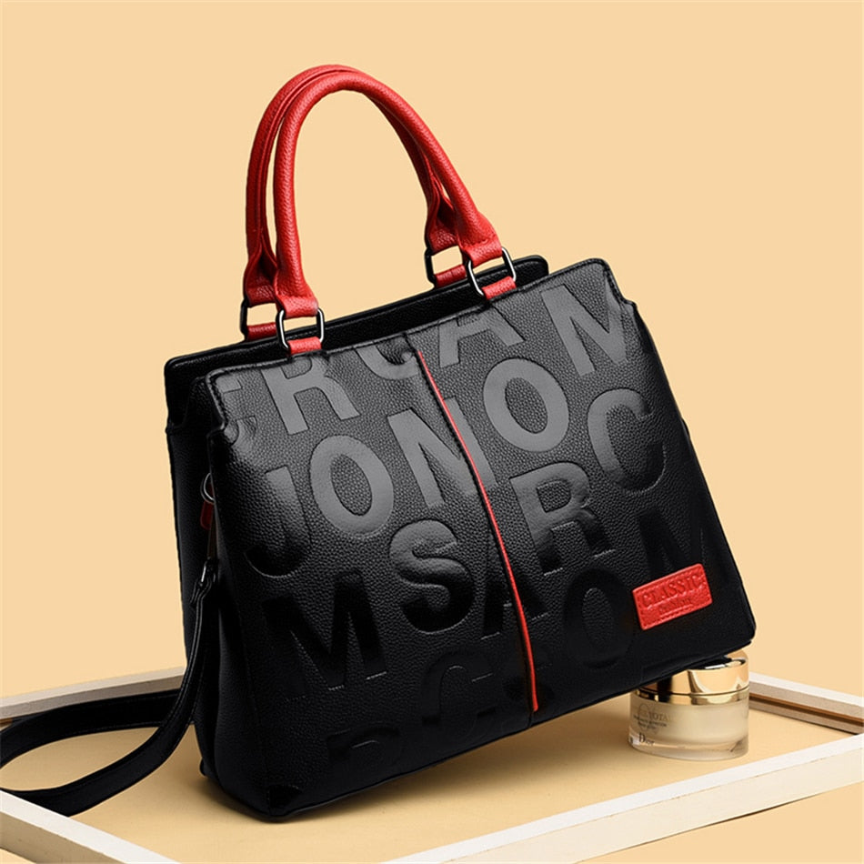 Yellow Women's Leather Handbag - Letter Design Purse - skyjackerz
