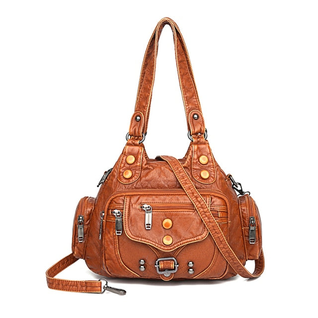 Brown Women's Soft Leather Handbag - Mong Collection - skyjackerz
