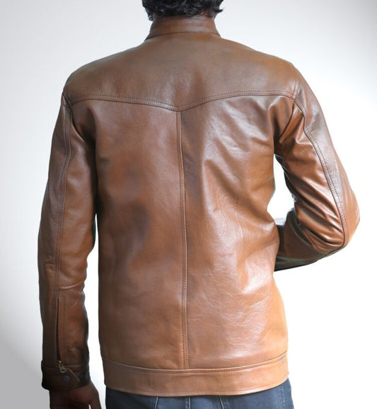Crossover Light Brown Leather Jacket For Men - skyjackerz