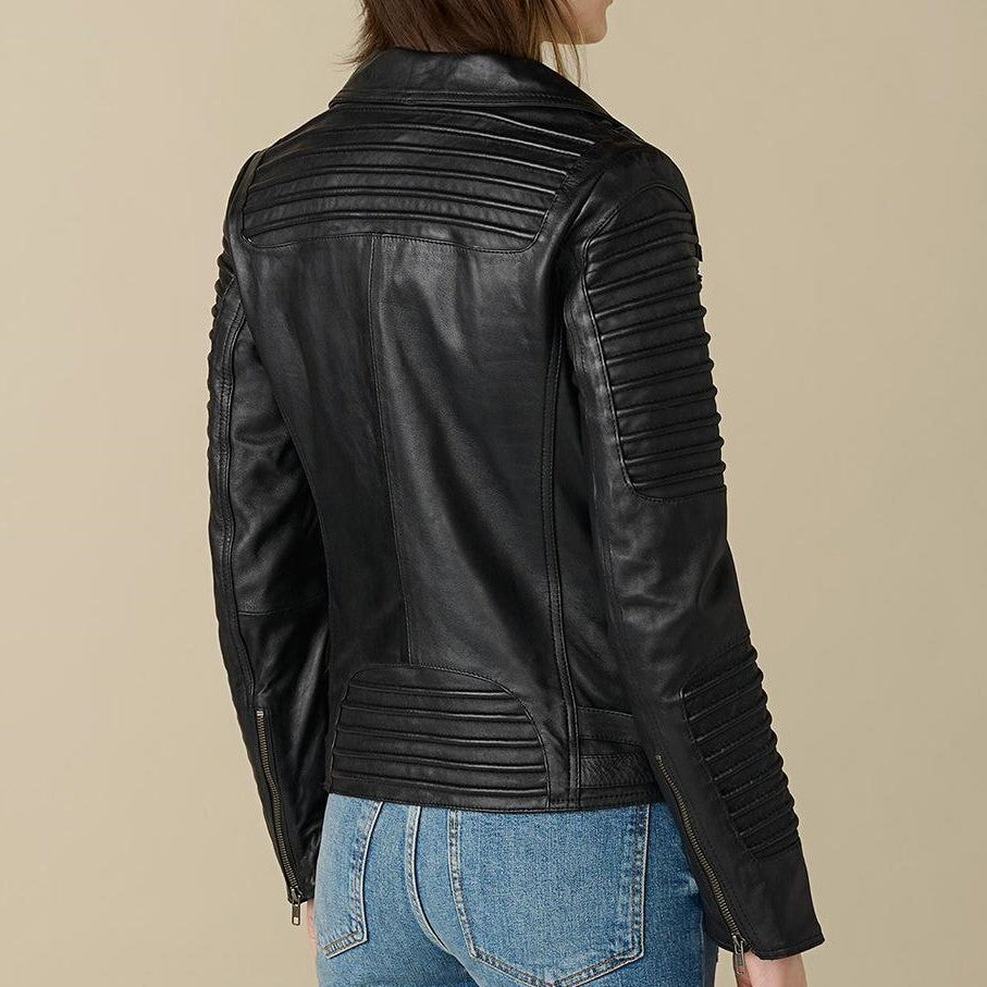 X Small Queens Black Biker Jacket For Women - skyjackerz