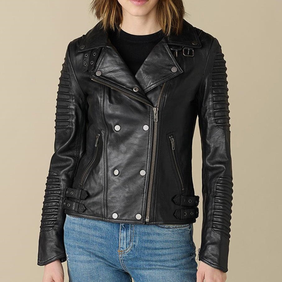 Queens Black Biker Jacket For Women - skyjackerz