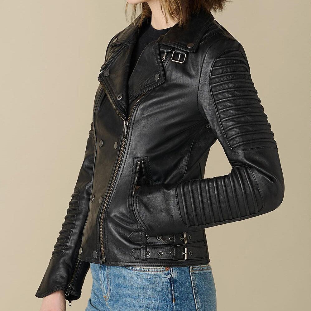 X Small Queens Black Biker Jacket For Women - skyjackerz