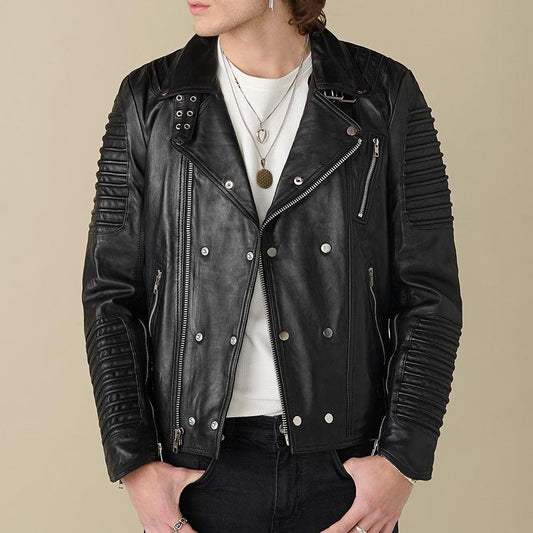 Medium Brooklyn Biker Black Leather Jacket For Men - skyjackerz