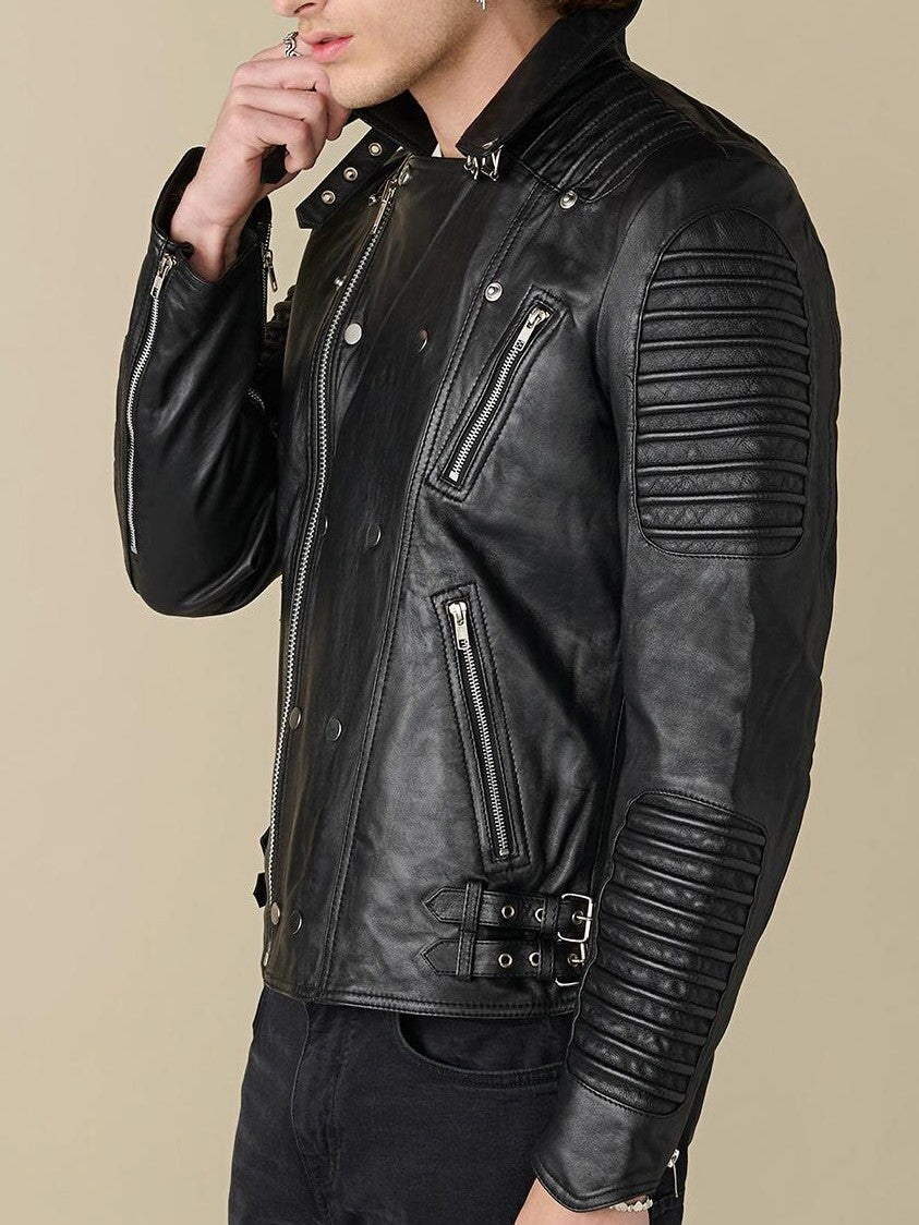 Brooklyn Biker Black Leather Jacket For Men - skyjackerz