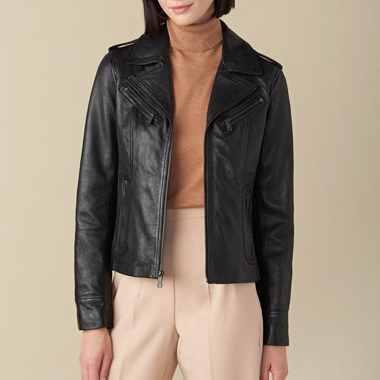 X Small Erika Black Biker Jacket For Women - skyjackerz