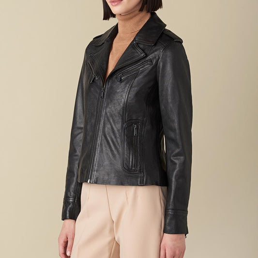 X Small Erika Black Biker Jacket For Women - skyjackerz