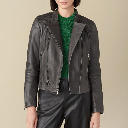 X Small Katie Black Biker Jacket For Women - skyjackerz