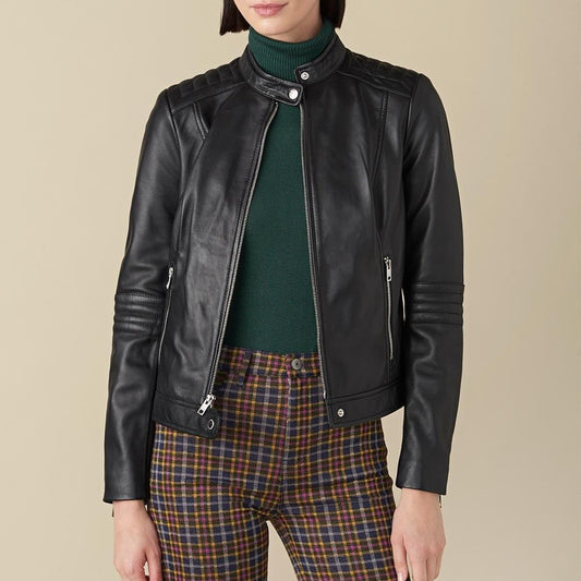 X Small Jules Black Biker Leather Jacket For Women - skyjackerz