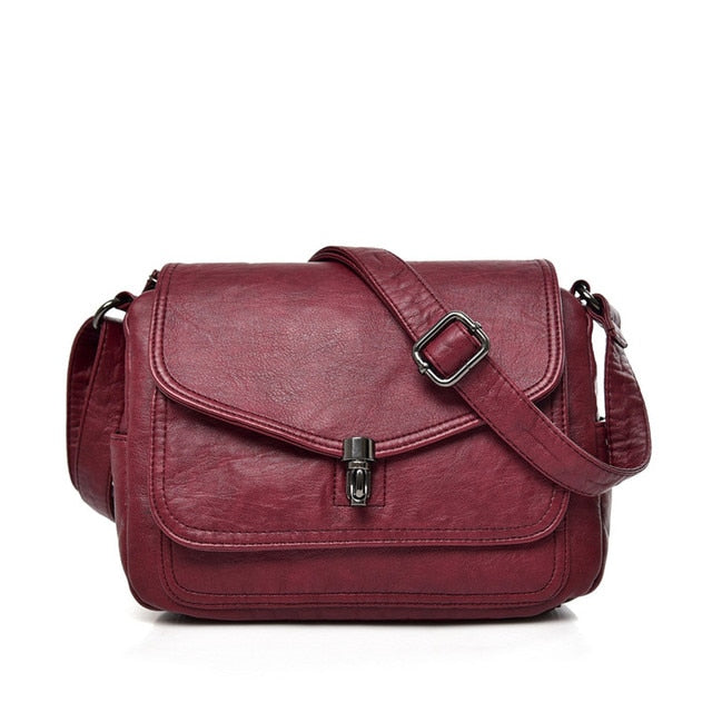 Retro Burgundy Women's Leather Crossbody Messenger Bag - Stylish Purse - skyjackerz