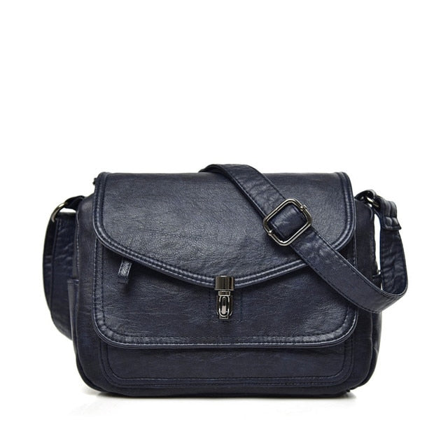 Retro Blue Women's Leather Crossbody Messenger Bag - Stylish Purse - skyjackerz