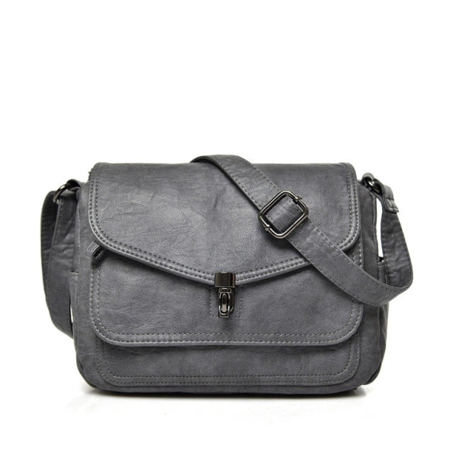Retro Gray Women's Leather Crossbody Messenger Bag - Stylish Purse - skyjackerz