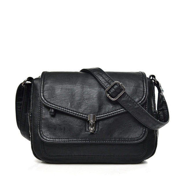 Retro black Women's Leather Crossbody Messenger Bag - Stylish Purse - skyjackerz