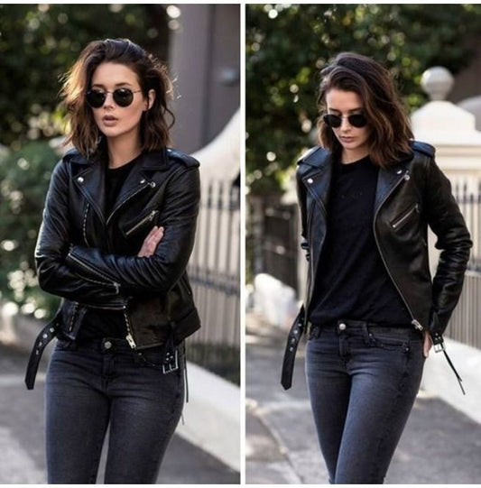 X Small Biker Black Vintage Leather Jacket For Women - skyjackerz