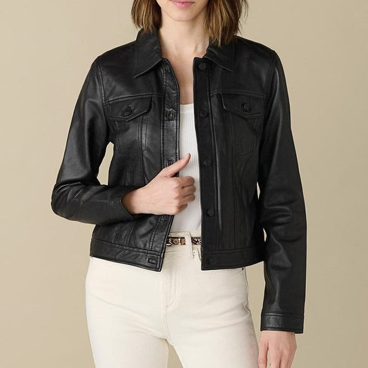 X Small Jean Black Leather Jacket For Women - skyjackerz