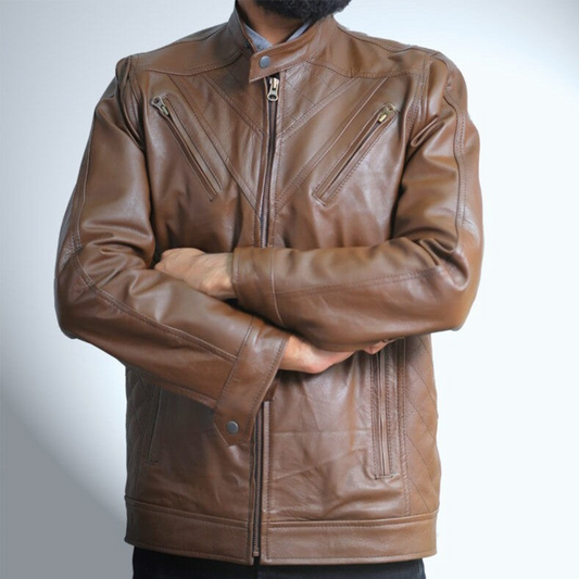 Medium Crossover Light Brown Leather Jacket For Men - skyjackerz