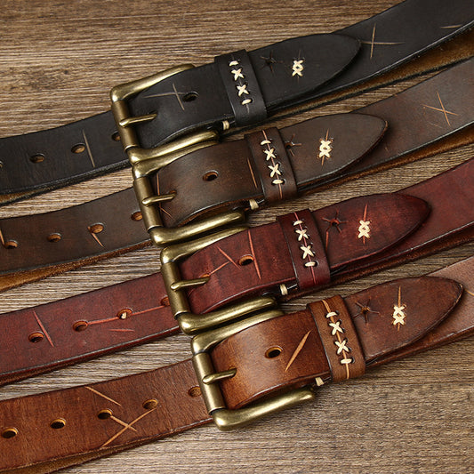 Black / 105 cm Men's Vintage Luxury Designer Leather Belt - skyjackerz