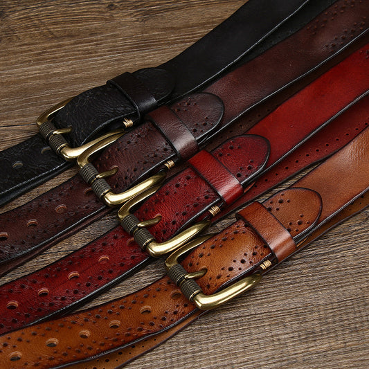 Brown / 105 (cm) Men's Vintage Sturdy Leather Belt - skyjackerz
