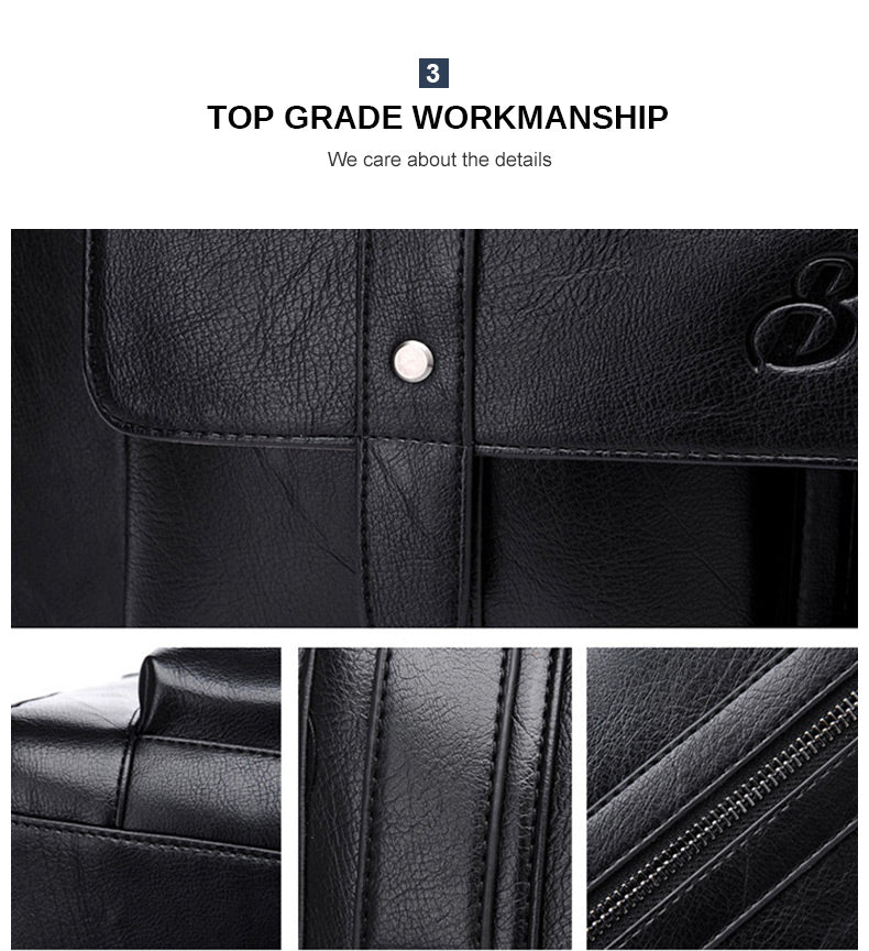 Black M Wellvo Leather Laptop Bag - skyjackerz