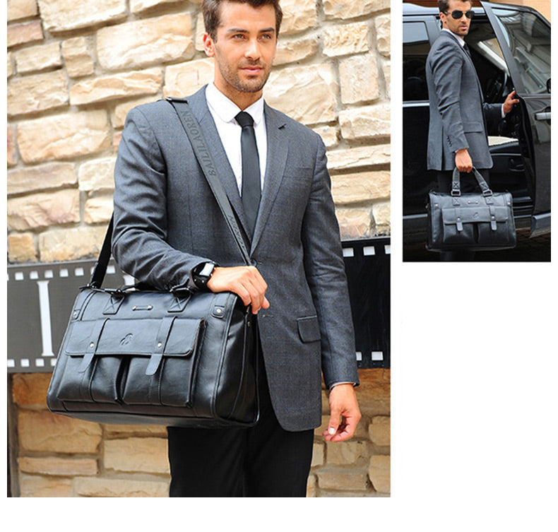 Black M Wellvo Leather Laptop Bag - skyjackerz