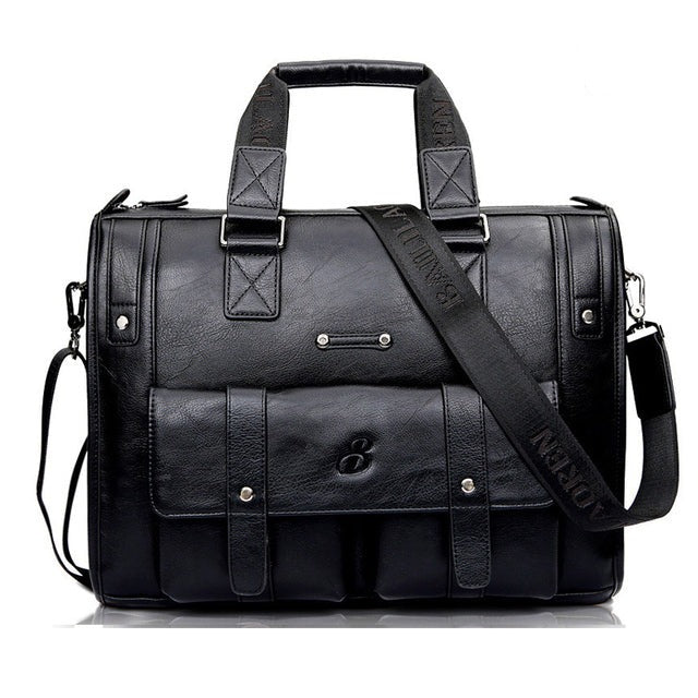 Black M Wellvo Leather Laptop Bag - skyjackerz