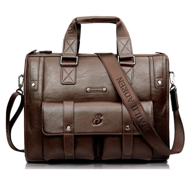 Light brown M Wellvo Leather Laptop Bag - skyjackerz