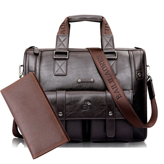 Dark brown set M Wellvo Leather Laptop Bag - skyjackerz