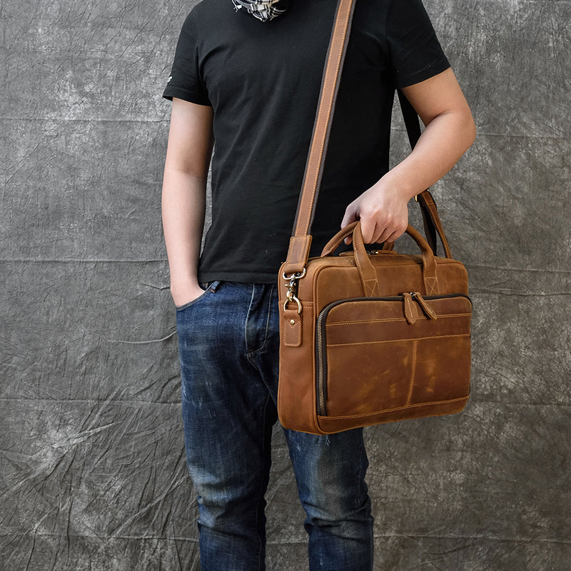 Light Brown1(40cm) Matthew Leather Laptop Bag For Men - skyjackerz