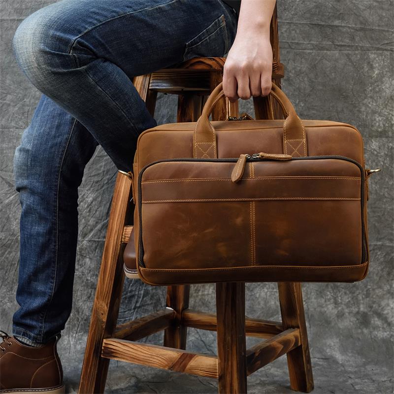 Light Brown1(40cm) Matthew Leather Laptop Bag For Men - skyjackerz
