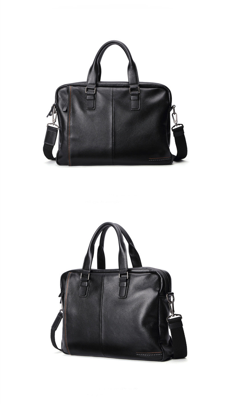 Plain Black Leather Laptop Bag For Men - skyjackerz