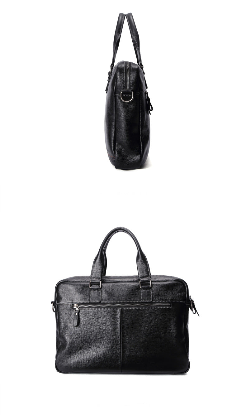 Plain Black Leather Laptop Bag For Men - skyjackerz